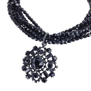 VTG Signed RJ Graziano Beaded Choker Necklace Filigree Pendant Gothic Y2K EUC